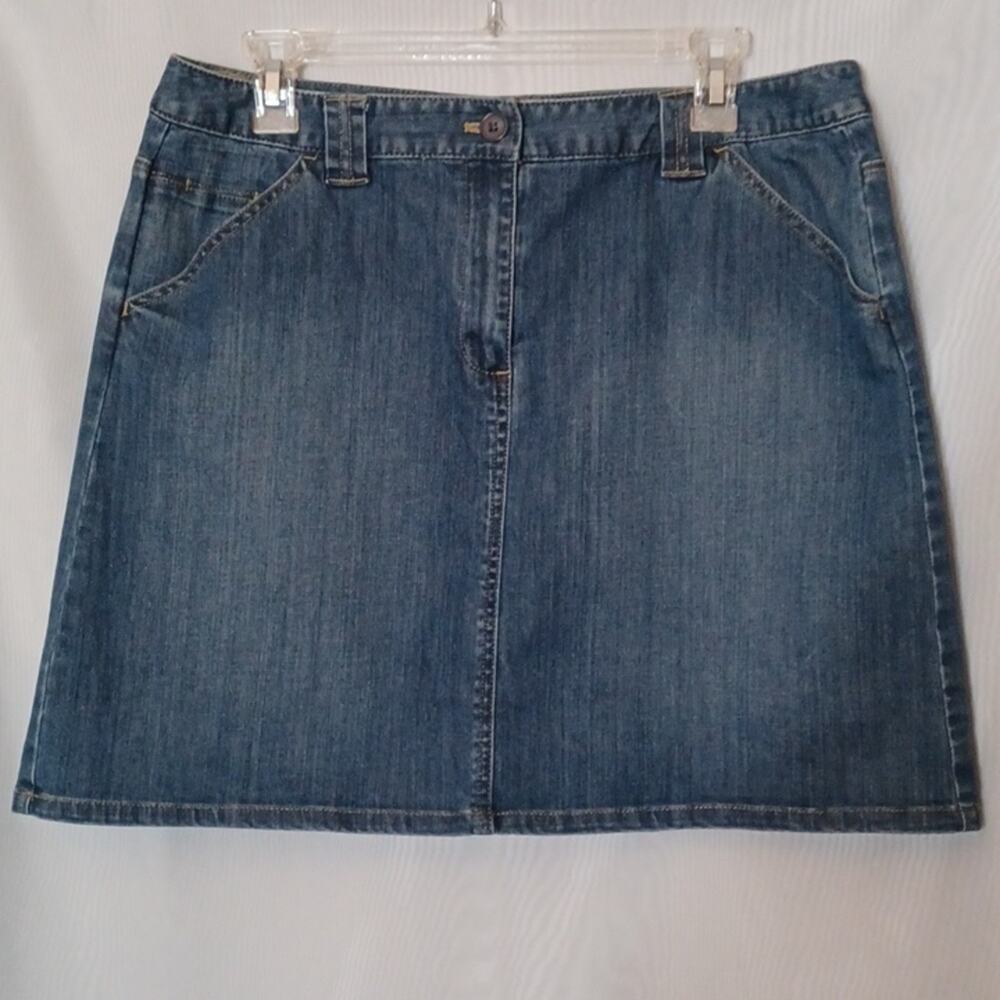 Talbots Petite Stretch Women's Denim Jeans Skirt. Size 14.